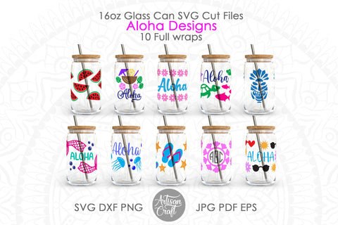 Aloha designs for 16oz glass can, SVG, PNG SVG Artisan Craft SVG 