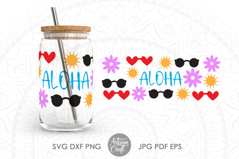 Aloha designs for 16oz glass can, SVG, PNG SVG Artisan Craft SVG 