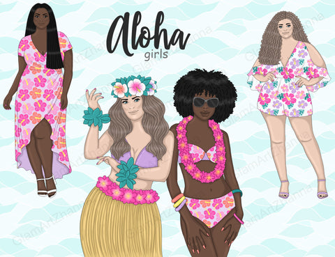 Aloha Girls | Summer Clipart PNG Bundle SVG GlamArtZhanna 