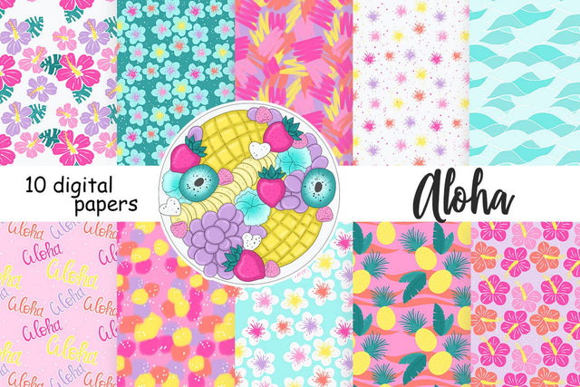 Aloha Patterns | Tropical Flowers Background Digital Pattern GlamArtZhanna 