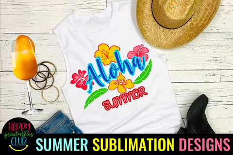 Aloha Summer Sublimation Design-Beach Sublimation Design PNG Sublimation Happy Printables Club 