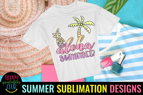 Aloha Summer Sublimation Design-Beach Sublimation Design PNG Sublimation Happy Printables Club 