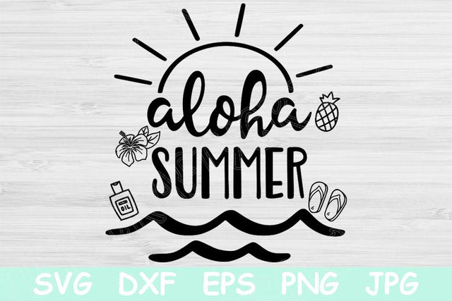 Aloha Summer Svg, Beach Svg Files for Cricut, Vacation Svg Silhouette, Tropical Svg Dxf, Summer Png Digital Download, Hawaii Svg Template SVG TiffsCraftyCreations 