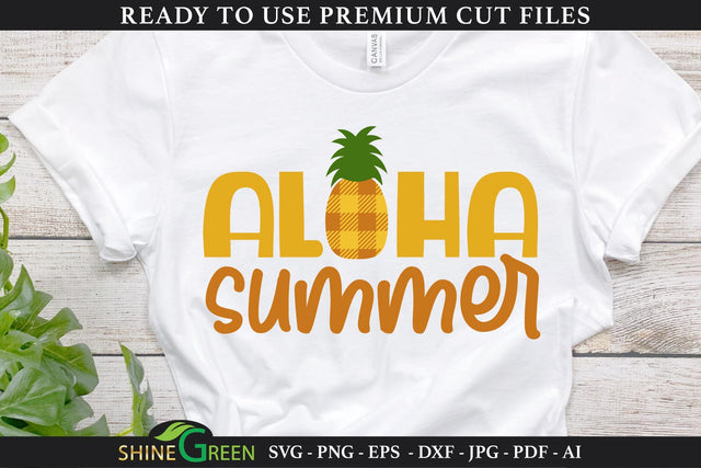 Aloha Summer SVG with Buffalo Plaid Pineapple SVG Shine Green Art 
