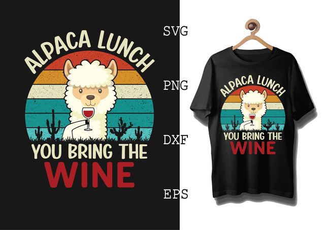 Alpaca Lunch You Bring the Wine Svg, Alpaca Svg, Cute Llama Svg, Girl Llama, Svg SVG DesignTShirt 