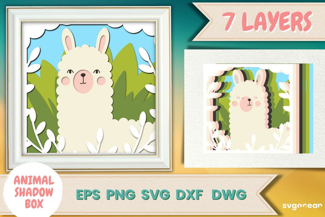 Alpaca Shadow Box | 3D Layered SVG | Lightbox SVG SvgOcean 