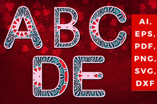 Alphabet a to e Letter valentine 3d Svg SVG MD JOYNAL ABDIN 