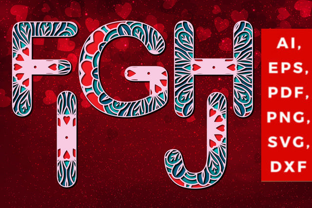 Alphabet F to J Letter valentine 3d Svg SVG MD JOYNAL ABDIN 