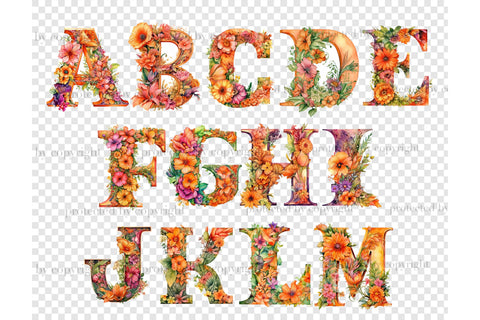 Alphabet Flowers Clipart | Floral Alphabet Lettering SVG GlamArtZhanna 