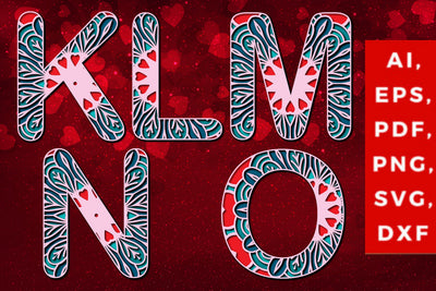 Alphabet K to O Letter valentine 3d Svg SVG MD JOYNAL ABDIN 