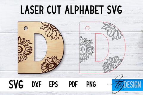 Alphabet Laser Cut with Sunflowers | Letters SVG Bundle SVG Fly Design 