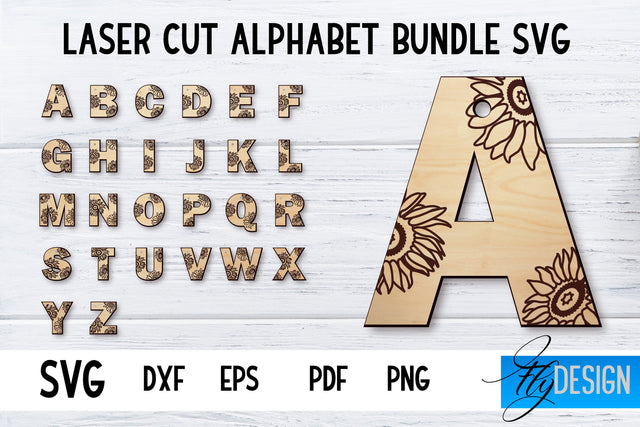 Alphabet Laser Cut with Sunflowers | Letters SVG Bundle SVG Fly Design 