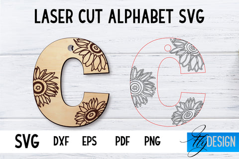 Alphabet Laser Cut with Sunflowers | Letters SVG Bundle SVG Fly Design 