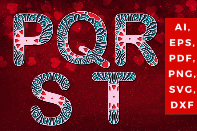 Alphabet p to t Letter valentine 3d Svg SVG MD JOYNAL ABDIN 