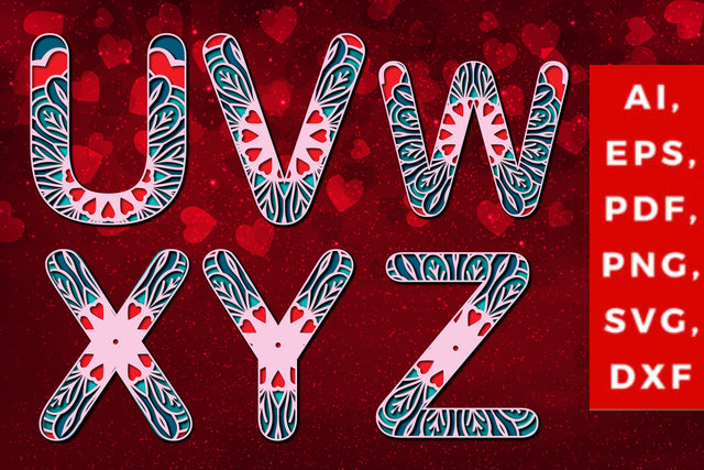 Alphabet u to z Letter valentine 3d Svg SVG MD JOYNAL ABDIN 