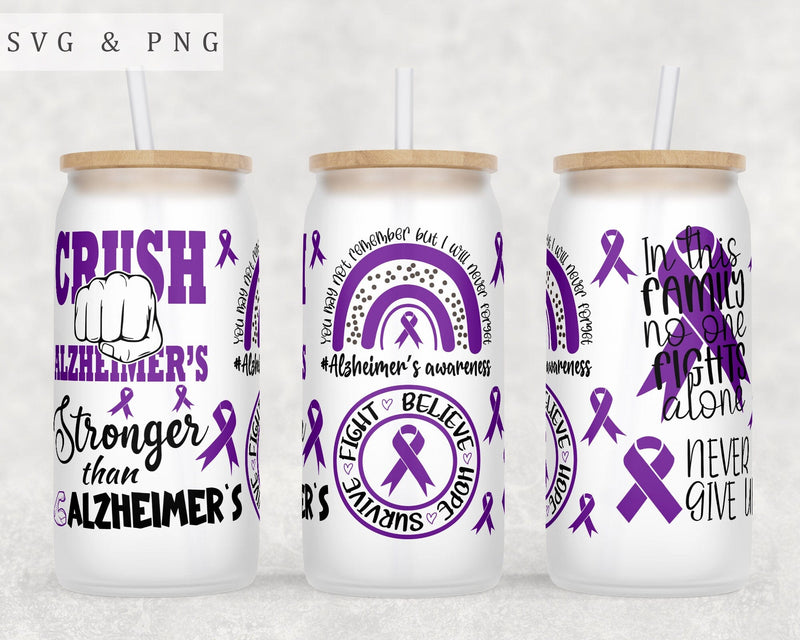 Alzheimer's Disease Awareness Libbey Glass Can Wrap, 16oz Glass Can Sublimation Design, Alzheimer's Disease Warrior Glass Can PNG File Sublimation HappyDesignStudio 