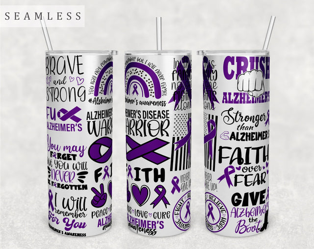 Alzheimer's Disease Awareness Tumbler Wrap, 20 Oz Skinny Tumbler Sublimation Design, Seamless Purple Ribbon Tumbler PNG Sublimation HappyDesignStudio 