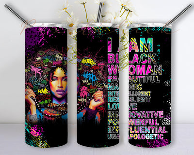 Am Black Woman Powerful Beautiful Magic Tumbler Png, Black Woman Tumbler, Gift For Her, African American Skinny Tumbler, Black Girl Magic, Afro Queen Cups, Melanin Girl Sublimation PixelChick 
