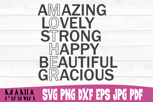 Amazing, Lovely, Strong, Happy, Beautiful, Gracious Svg Cut File Design SVG GraphicMania 