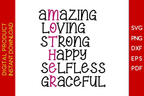 Amazing Loving Strong Happy Selfless Graceful SVG PNG PDF Cut File SVG Creativedesigntee 