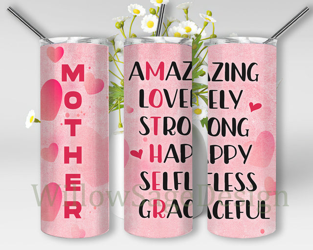 Amazing Loving Strong Happy Selfless Graceful Tumbler Png, Mother Pink 20oz Skinny Tumbler, Mama Definition Tumbler Design, Mothers Sublimation Design, Instant Download Sublimation WillowSageDesign 