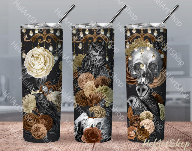 Amber Gothic Tumbler PNG, Skull SKINNY TUMBLER Png Sublimation _HelArtShop_ 