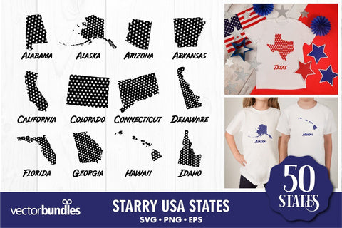 America 50 us states bundle with stars svg cut file SVG vectorbundles 