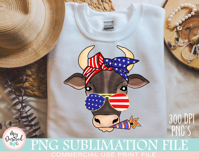America Cow PNG, Bandana Sublimation, Patriotic Cow for sublimation, 4th of July, American Flag, PNG Designs, Clipart, Sublimation Design Sublimation MyDesiredSVG 