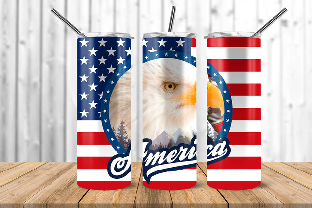 America Eagle & USA Flag 20 oz Skinny Tumbler Wrap Sublimation Design Sublimation Sublimatiz Designs 