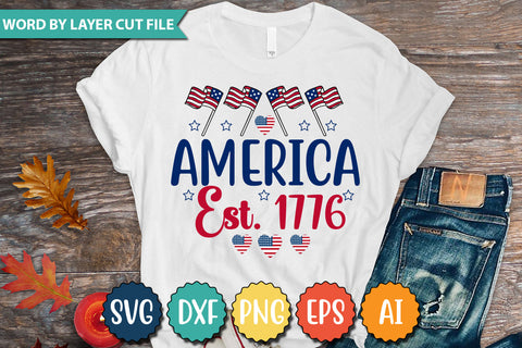 America est. 1776 Svg Cut File Patriotic Fighter Pilot Aviator Sunglasses Stars Stripes Clipart Clip Art Sublimation or Vinyl Shirt Design SVG DesignPlante 503 