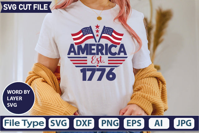 America Est. 1776 Svg Cut File,SVGs,quotes-and-sayings,food-drink,mini-bundles,print-cut,on-sale, SVG DesignPlante 503 