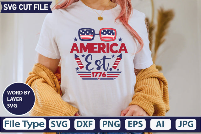 America Est. 1776 Svg Cut File,SVGs,quotes-and-sayings,food-drink,mini-bundles,print-cut,on-sale, SVG DesignPlante 503 