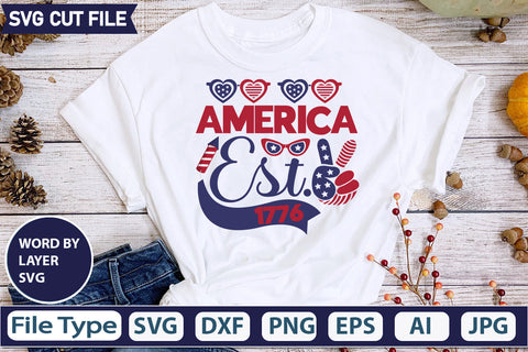 America Est. 1776 Svg Cut File,SVGs,quotes-and-sayings,food-drink,mini-bundles,print-cut,on-sale, SVG DesignPlante 503 