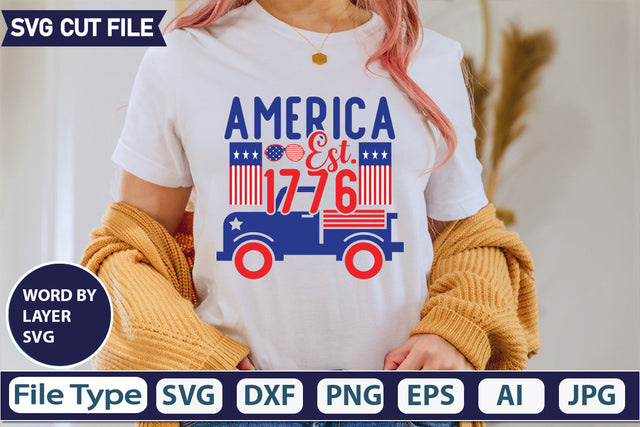 America Est. 1776 SVG Cut File,SVGs,quotes-and-sayings,food-drink,mini-bundles,print-cut,on-sale, SVG DesignPlante 503 