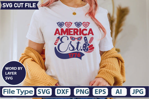 America Est. 1776 Svg Cut File,SVGs,quotes-and-sayings,food-drink,mini-bundles,print-cut,on-sale, SVG DesignPlante 503 