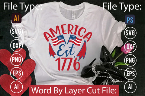 America Est. 1776 Svg Cut File,SVGs,quotes-and-sayings,food-drink,mini-bundles,print-cut,on-sale, SVG DesignPlante 503 