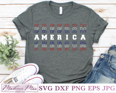America Freedom Stacked Words, Fourth Of July SVG SVG Madison Mae Designs 