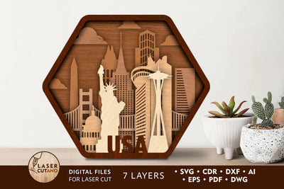 America Laser Cut Template, USA, Independence Day, 4th Of July, Patriotic Decoration SVG LaserCutano 
