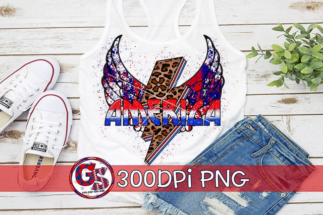America Lightning Bolt and Wings PNG for Sublimation-July 4th PNG Sublimation Greedy Stitches 