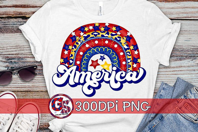 America Rainbow PNG for Sublimation-July 4th PNG Sublimation Greedy Stitches 