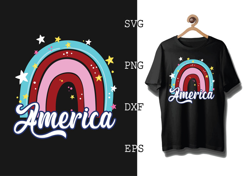 America Rainbow Svg, 4th of July File, America Patriotic Svg, Png, Eps, Dxf Files SVG DesignTShirt 