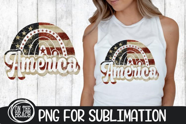 AMERICA - Rainbow - Vintage Flag - July 4th - PNG 300 DPI Sublimation On the Beach Boutique 