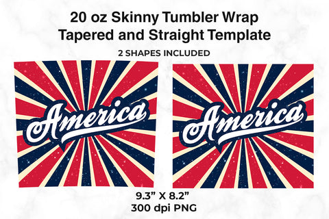 America & Stripes 20 oz Skinny Tumbler Wrap Sublimation Design Sublimation Sublimatiz Designs 