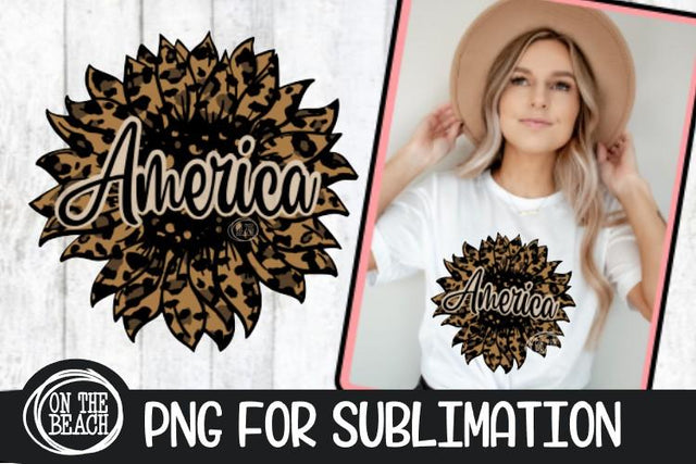 AMERICA - Sunflower - Leopard - July 4th - PNG 300 DPI Sublimation On the Beach Boutique 