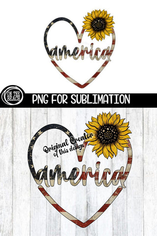 AMERICA - Sunflower - Vintage Flag - July 4th - PNG 300 DPI Sublimation On the Beach Boutique 