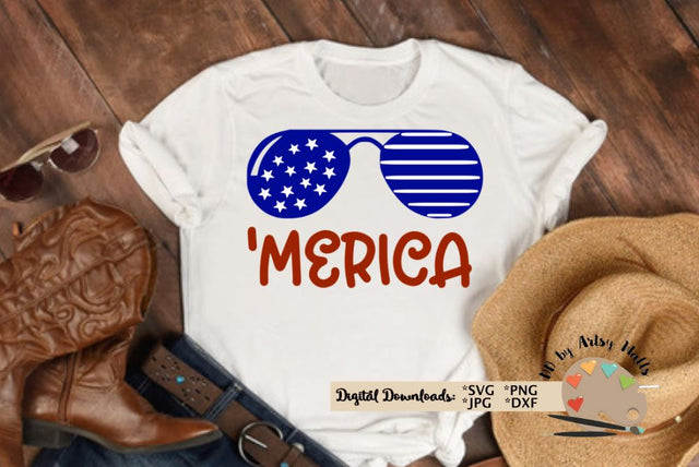 America sunglasses - 'Merica svg dxf - July 4th flag svg - Patriotic shirt svg - Memorial Day svg SVG The Artsy Spot 