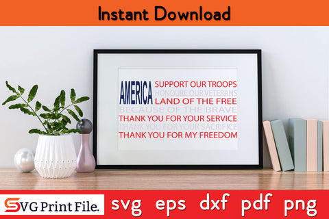 America Support Our Troops SVG PNG PDF CUT File SVG SVG Print File 