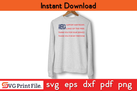 America Support Our Troops SVG PNG PDF CUT File SVG SVG Print File 