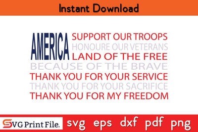 America Support Our Troops SVG PNG PDF CUT File SVG SVG Print File 