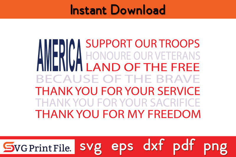 America Support Our Troops SVG PNG PDF CUT File SVG SVG Print File 